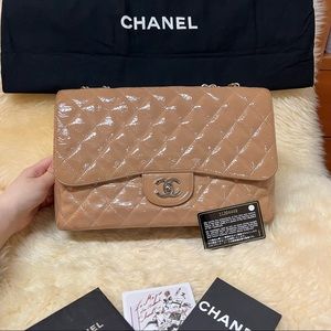 RESERVED CHANEL Jumbo Flap Patent Nude